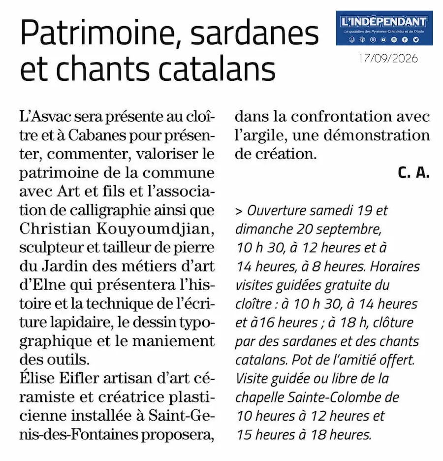 L'indépendant 66 du 17 septembre 2026 sur les journées Européennes du Patrimoine